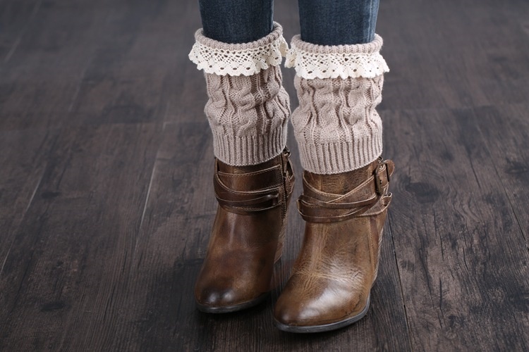 Womens Lace Trim Knit Boot Cuffs Crochet Thermal Short Leg Warmer Boot Toppers
